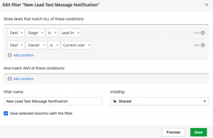 Adding a custom filter PipeDrive